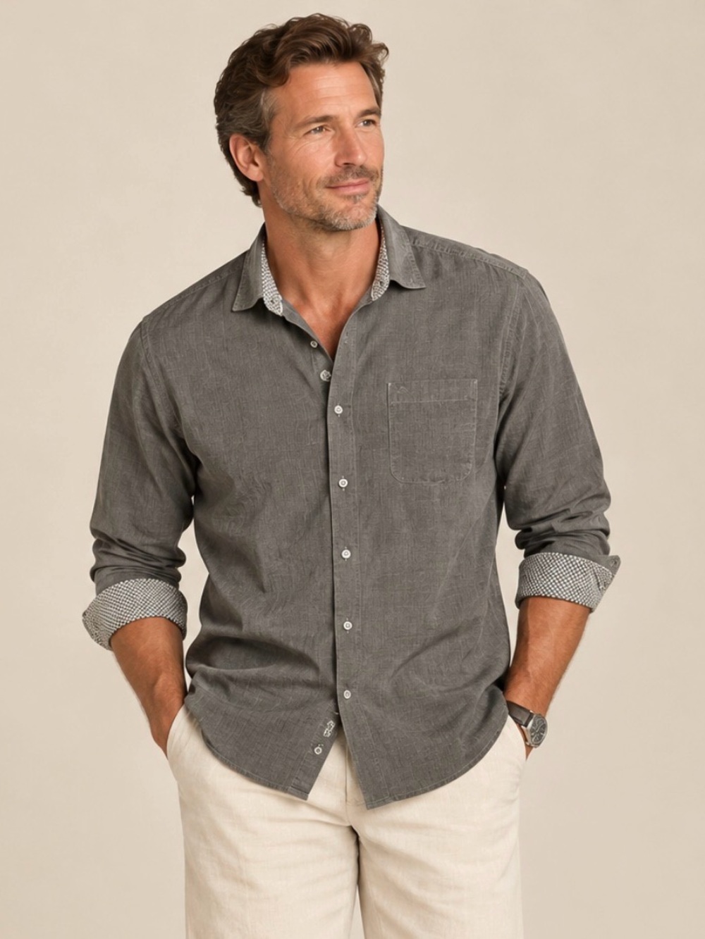 Tommy Bahama Pima Cotton Long Sleeve Button Down Shirt, Large